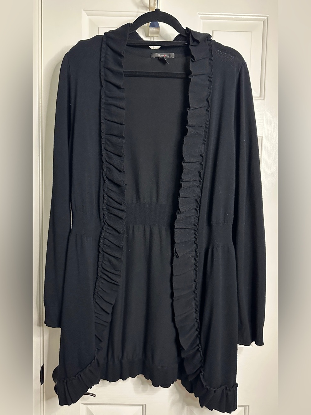 Style & Co. Black Ruffle-Trim Open Front Cardigan